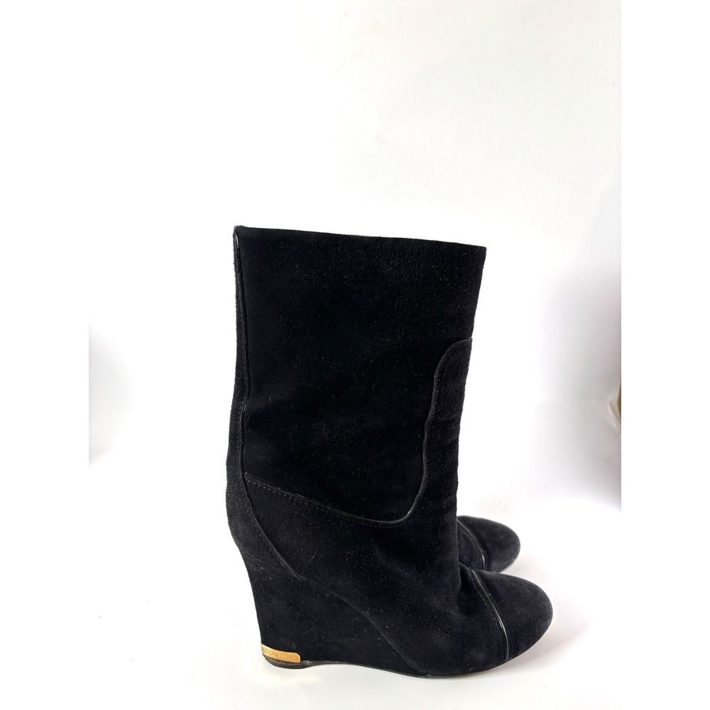 Louis Vuitton Black Suede Leather Wedge Ankle Boots Booties Designer